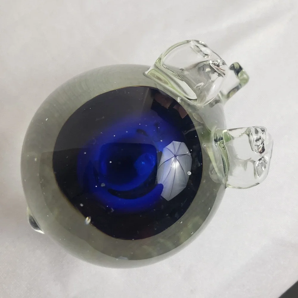 Art Glass Pig‎ Figurine Paperweight Cobalt Blue Interior Vintage Hand Blown